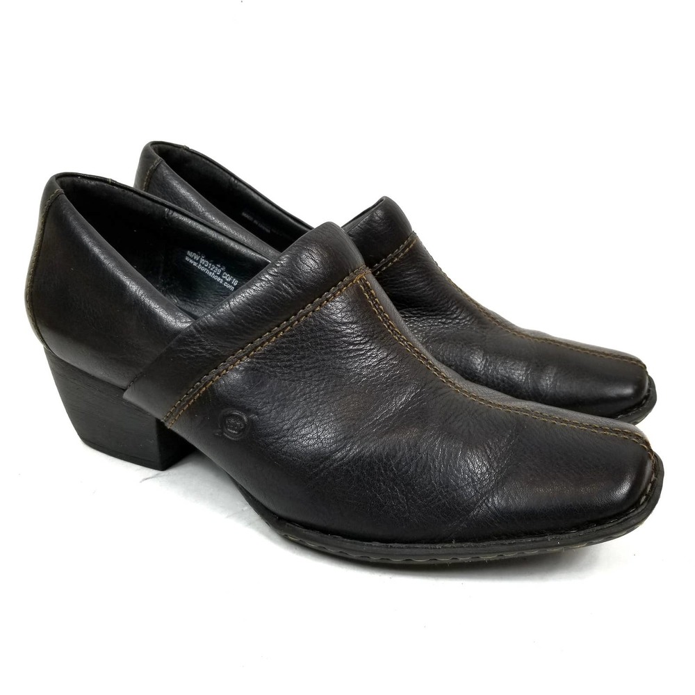 Born Dark Brown Leather Slip-On Heels
